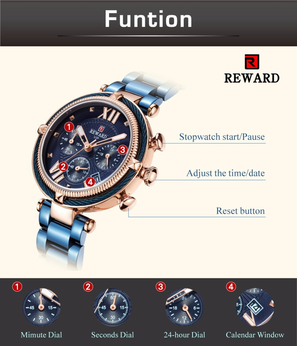 Montre REWARD VIP chronograph original ساعة أصلية مقاومة للماء جميع العقارب شغالة