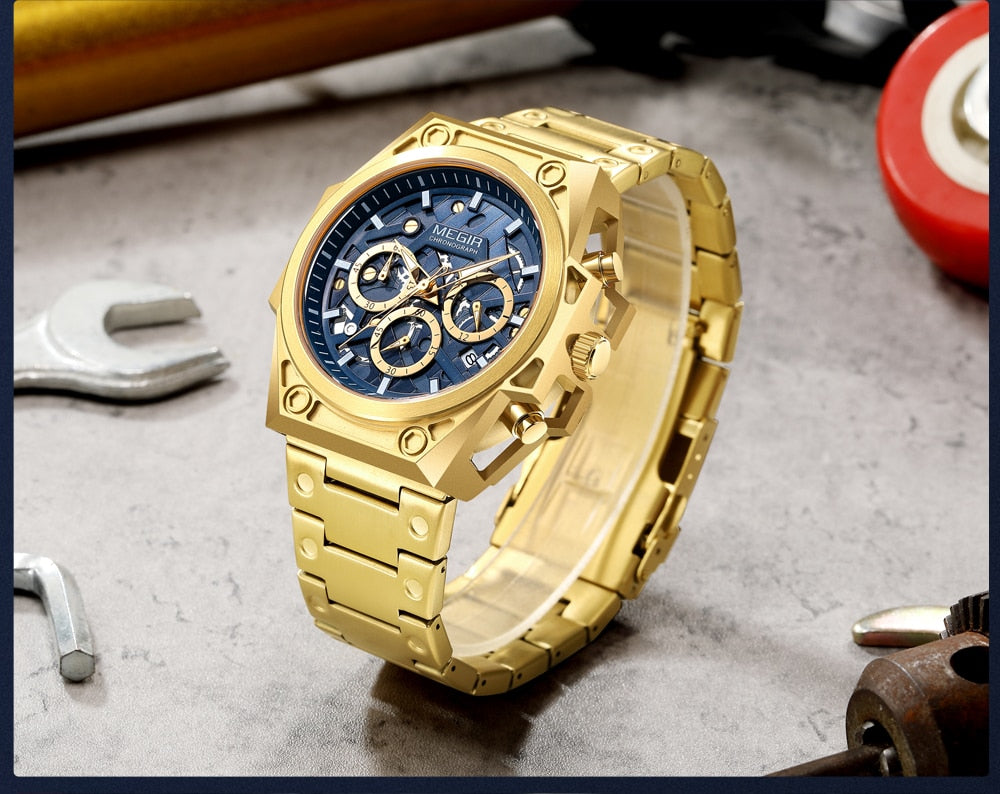 Montre MEGIR chronograph original ساعة أصلية مقاومة للماء جميع العقارب شغالة